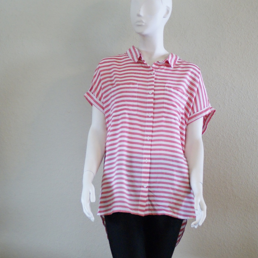 Beach Lunch Lounge- Button Down Striped Blouse